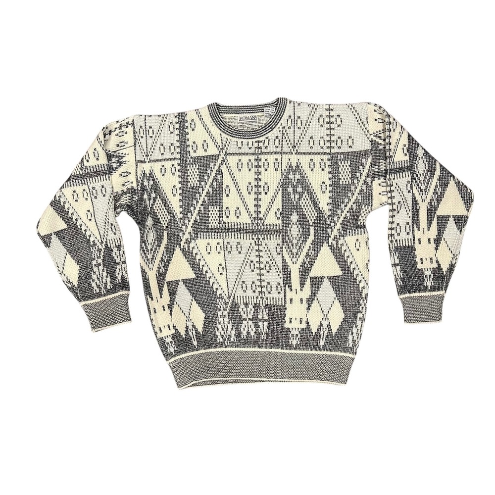 Vintage 80s‎ 90s Koman Sweater Geometric Grandpa Abstract Retro Medium